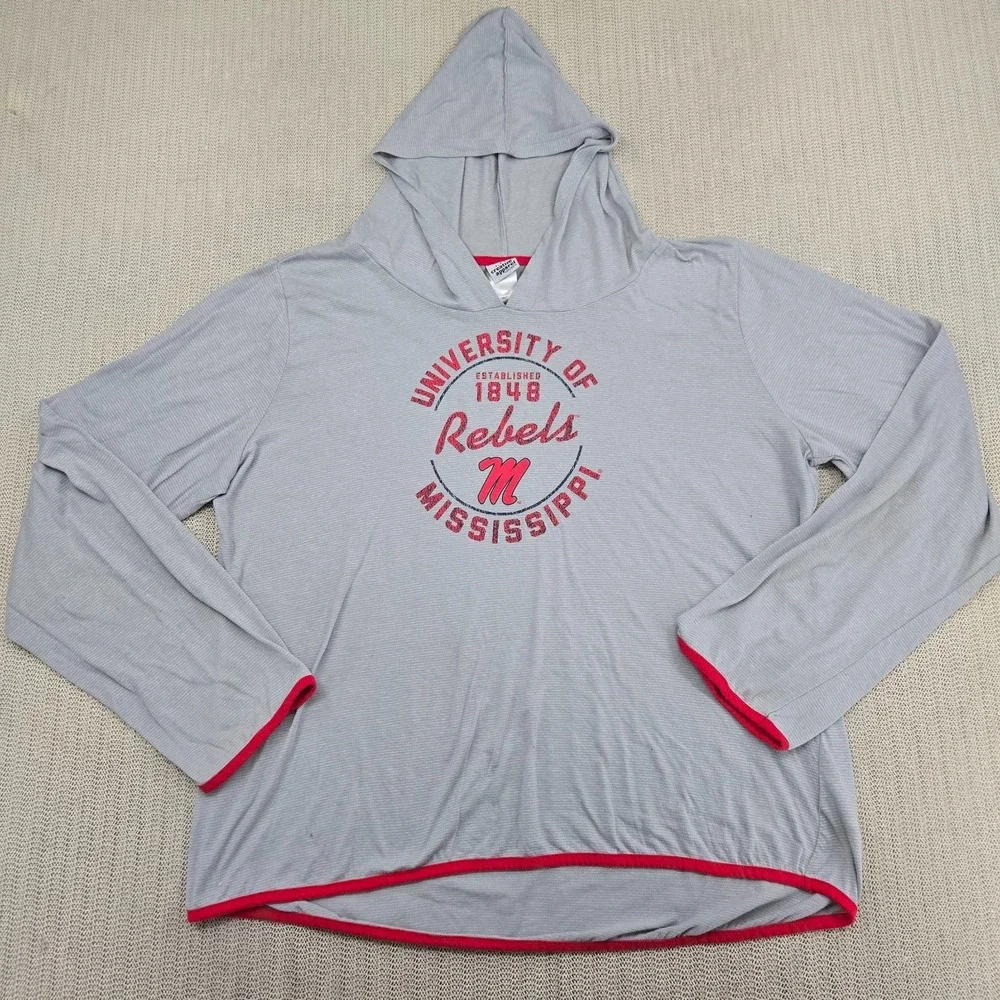 Ole Miss Rebels Hoodie Shirt Mens 3XL Gray Red Graphic Long Sleeve‎ SEC Football